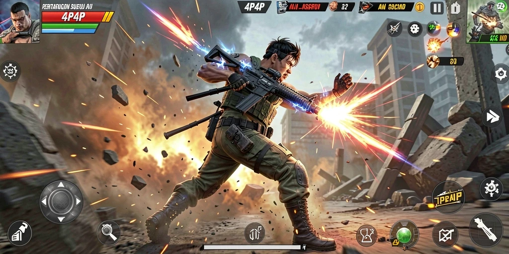 Tampilan seru gameplay 4P4P, penuh aksi dan tantangan.