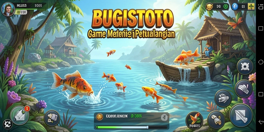 Screenshot gameplay BUGISTOTO menampilkan aksi memancing yang mendebarkan.