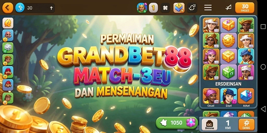 Tampilan gameplay seru dari GRANDBET88 dengan kombinasi objek Match-3.