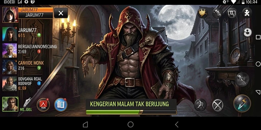Tangkapan layar gameplay menampilkan suasana mencekam dan menakutkan dari JARUM77.