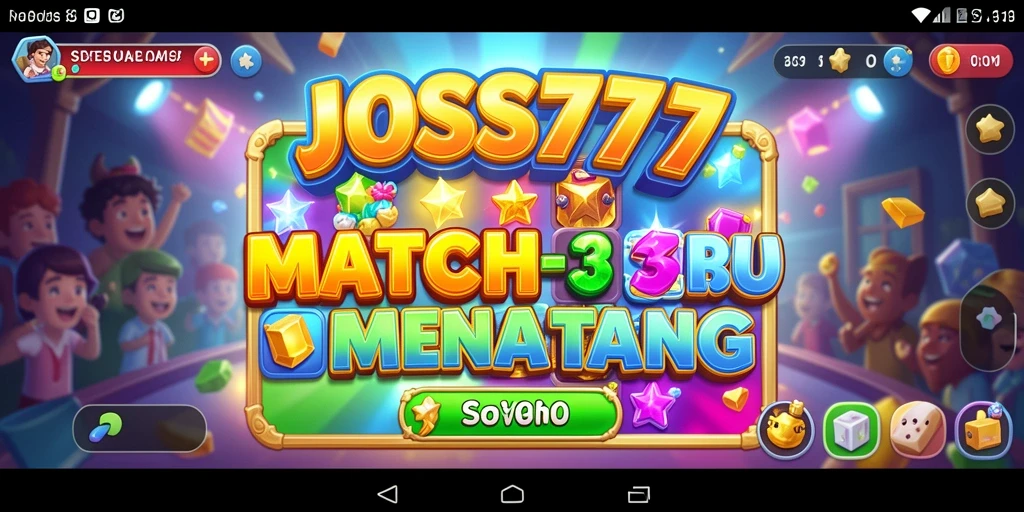 Screenshot menunjukkan gameplay seru dari JOSS777, penuh dengan tantangan Match-3.